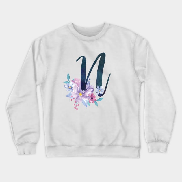 Floral Monogram N Pretty Lilac Bouquet Crewneck Sweatshirt by floralmonogram